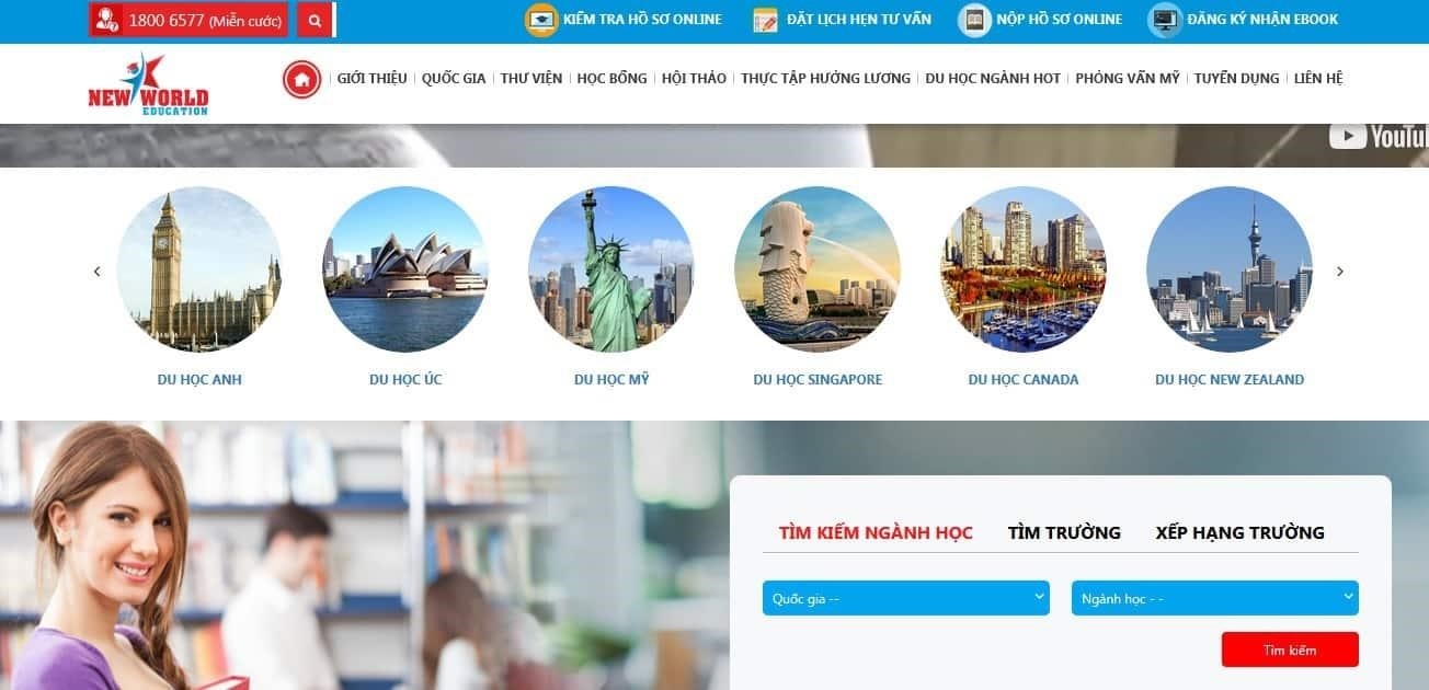 Công ty du học NEW WORLD EDUCATION là một đơn vị chuyên cung cấp dịch vụ du học. Với kinh nghiệm và uy tín đã được khẳng định trên thị trường, chúng tôi cam kết mang đến cho khách hàng những trải nghiệm du học tốt nhất. Chúng tôi cung cấp các gói tư vấn du học chuyên nghiệp, giúp khách hàng lựa chọn trường học phù hợp và hỗ trợ thủ tục xin visa. Đội ngũ nhân viên của chúng tôi luôn sẵn sàng hỗ trợ khách hàng từ khi đăng ký đến