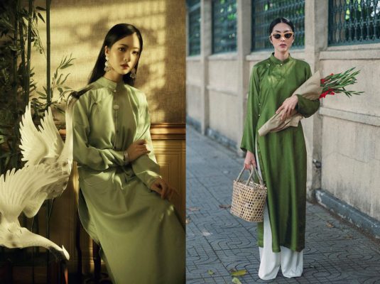 chụp ảnh với áo dài ngũ thân